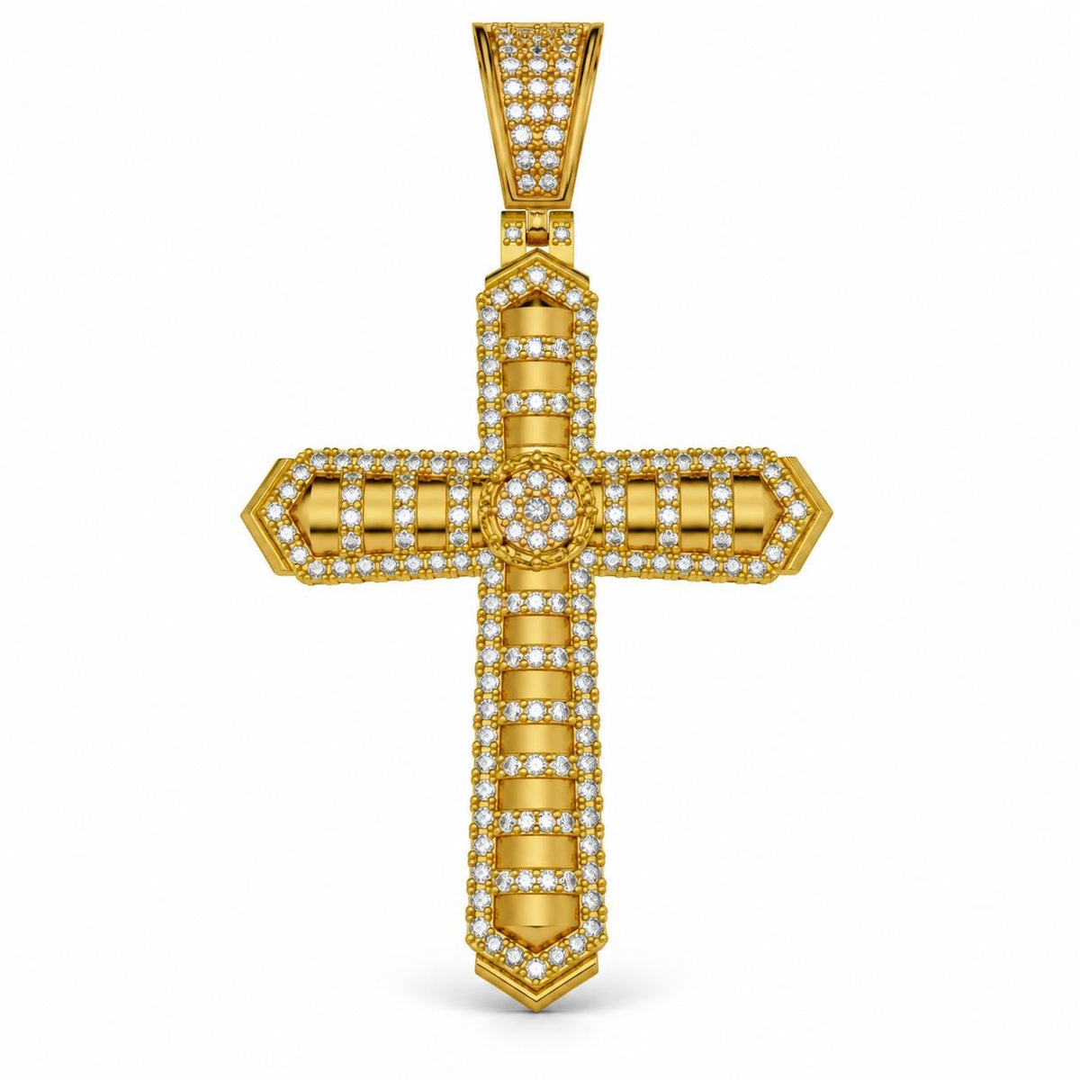 Pointed Banded Cross Pendant, view 2