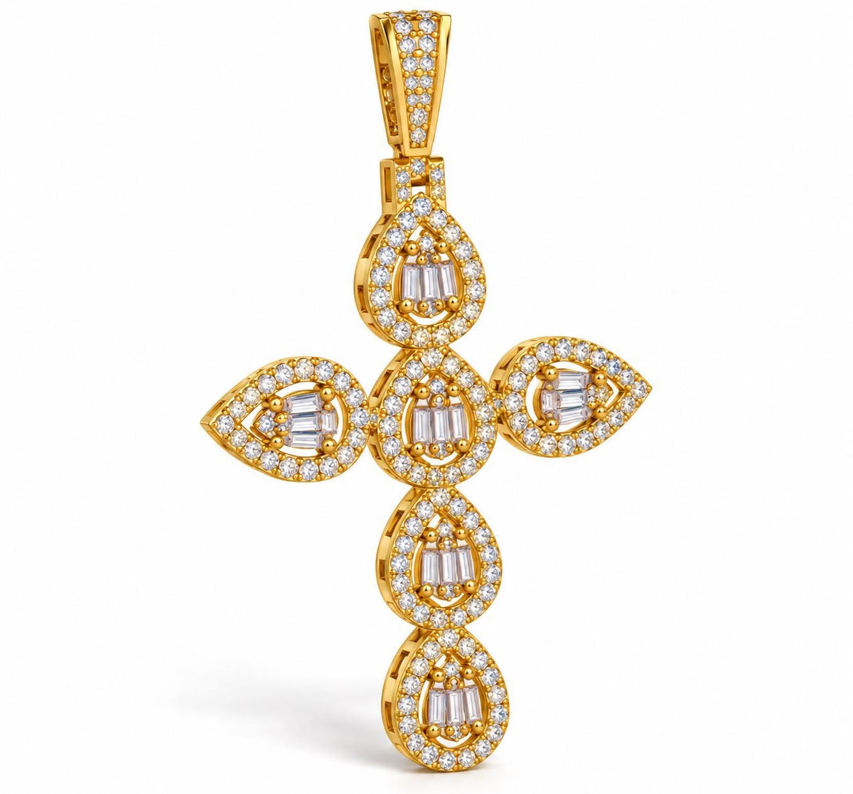 Pear Halo Cross Pendant, view 1