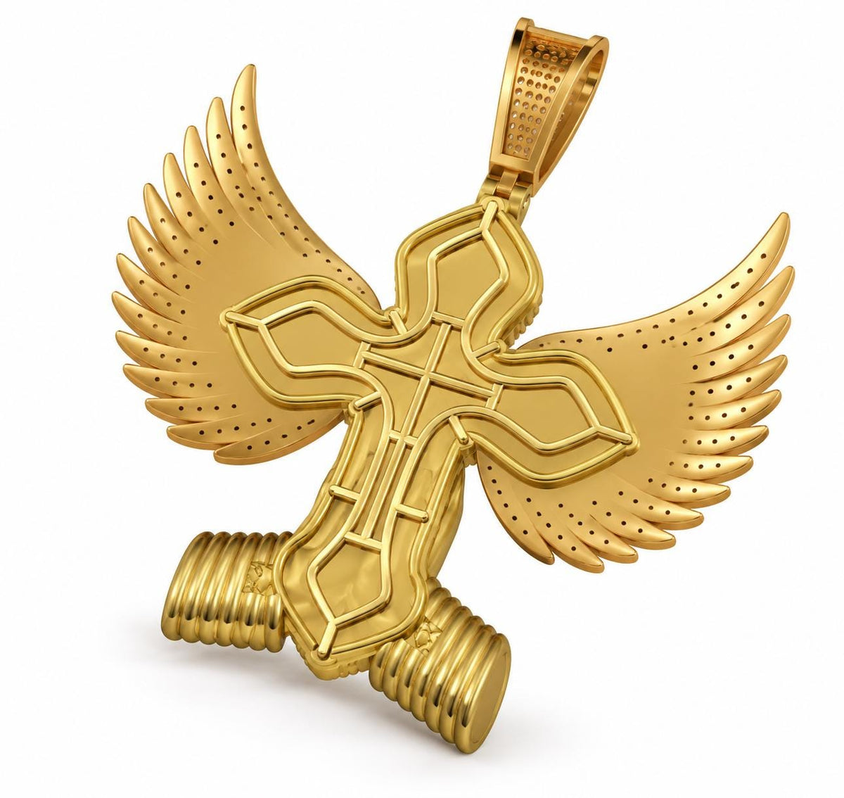 Winged Praying Hands Cross Pendant, view 3