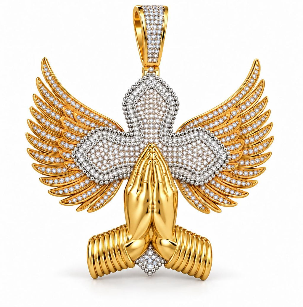 Winged Praying Hands Cross Pendant, view 2