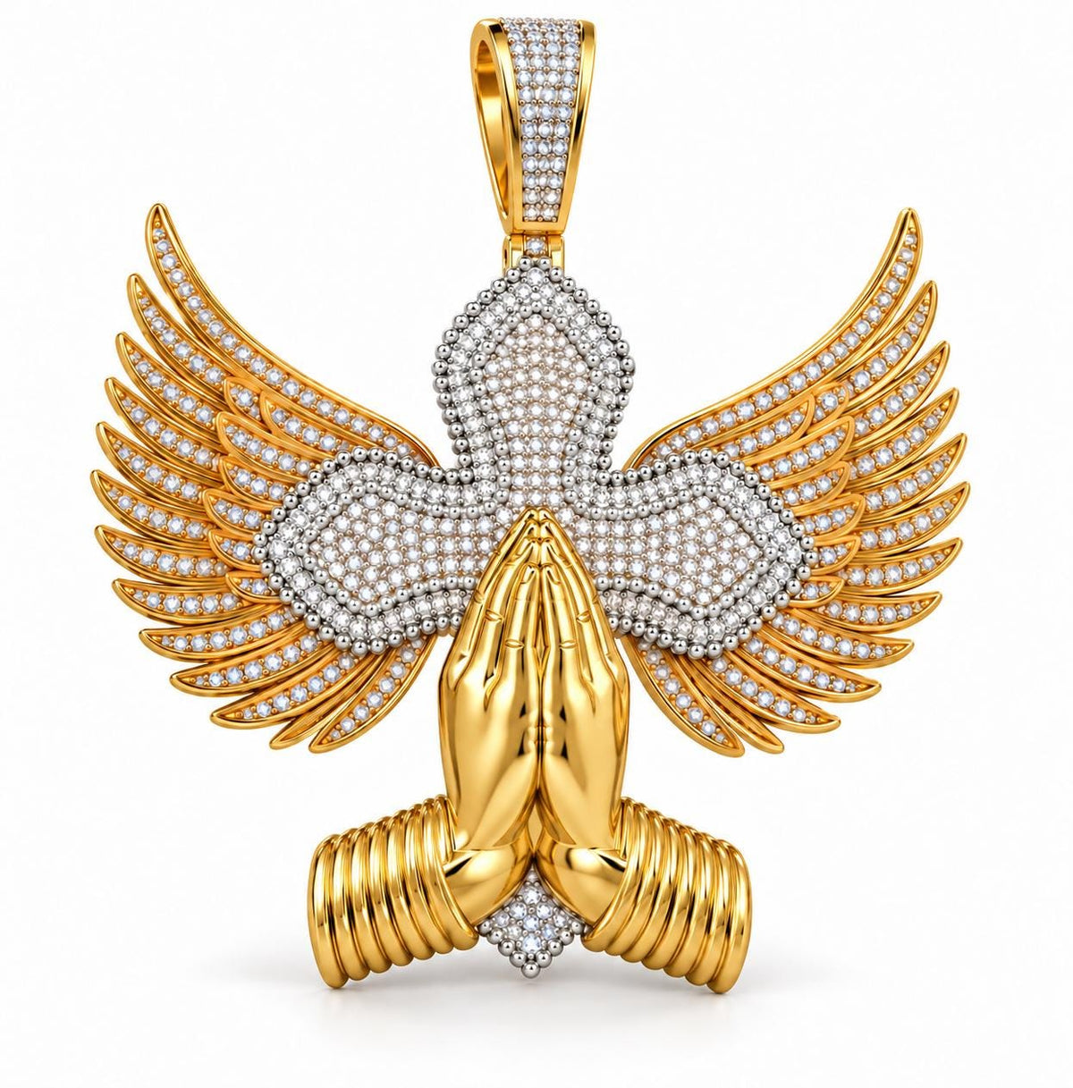 Winged Praying Hands Cross Pendant, view 2