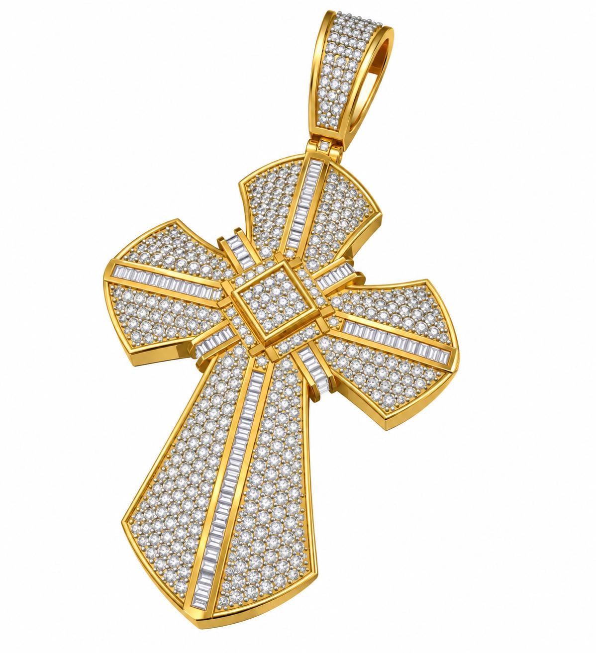 Baguette Fan Cross Pendant, view 1