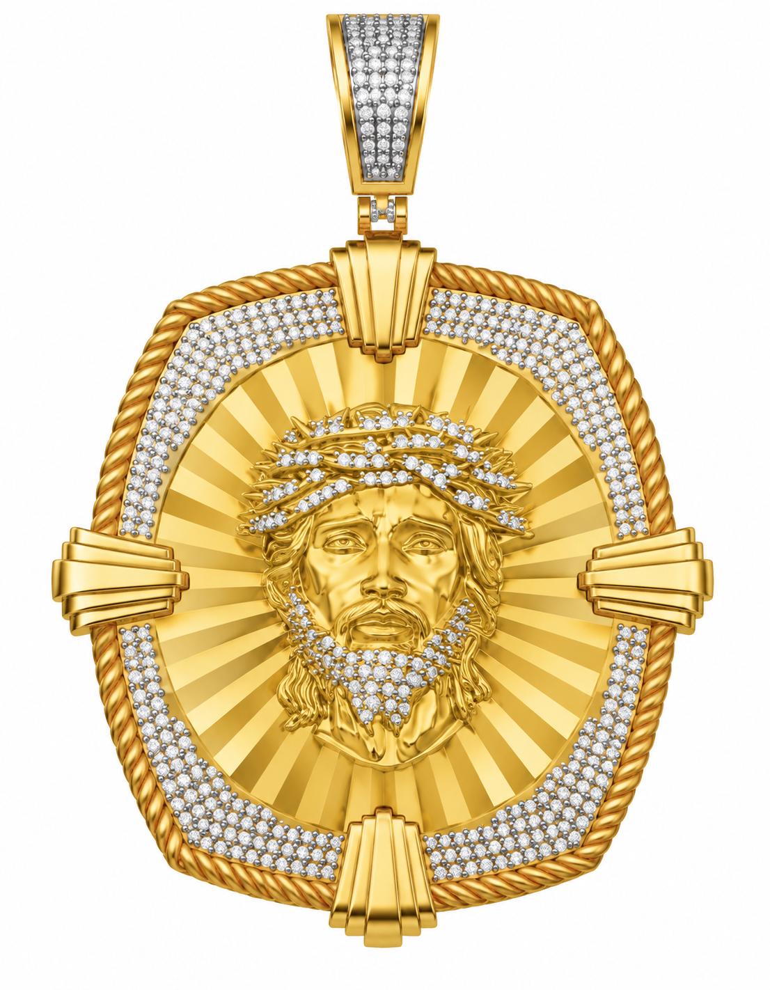 Jesus Sunburst Medallion Pendant, view 2