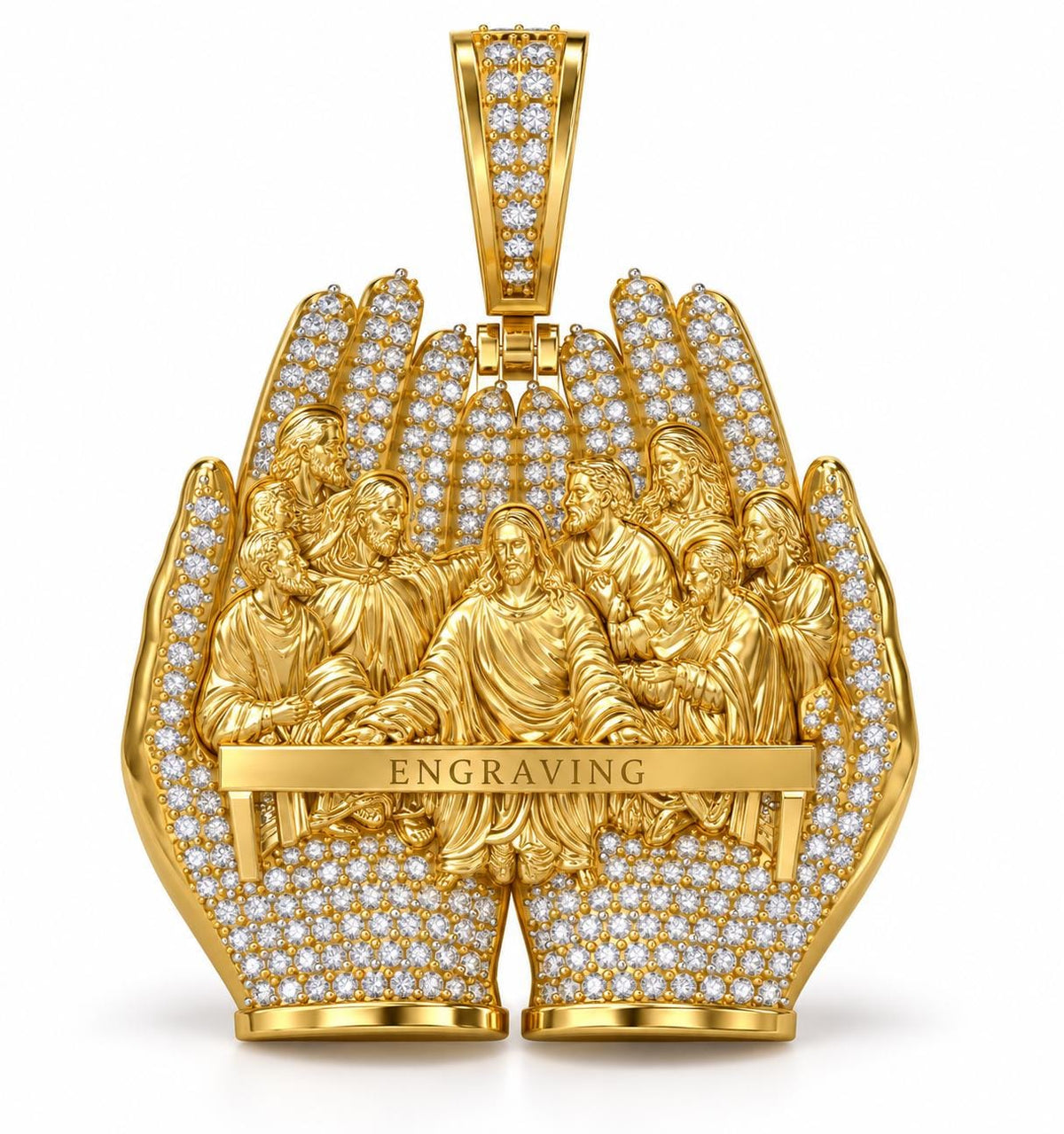 Jesus Prayer & Last Supper Hands Pendant, Optional Engraving, view 1