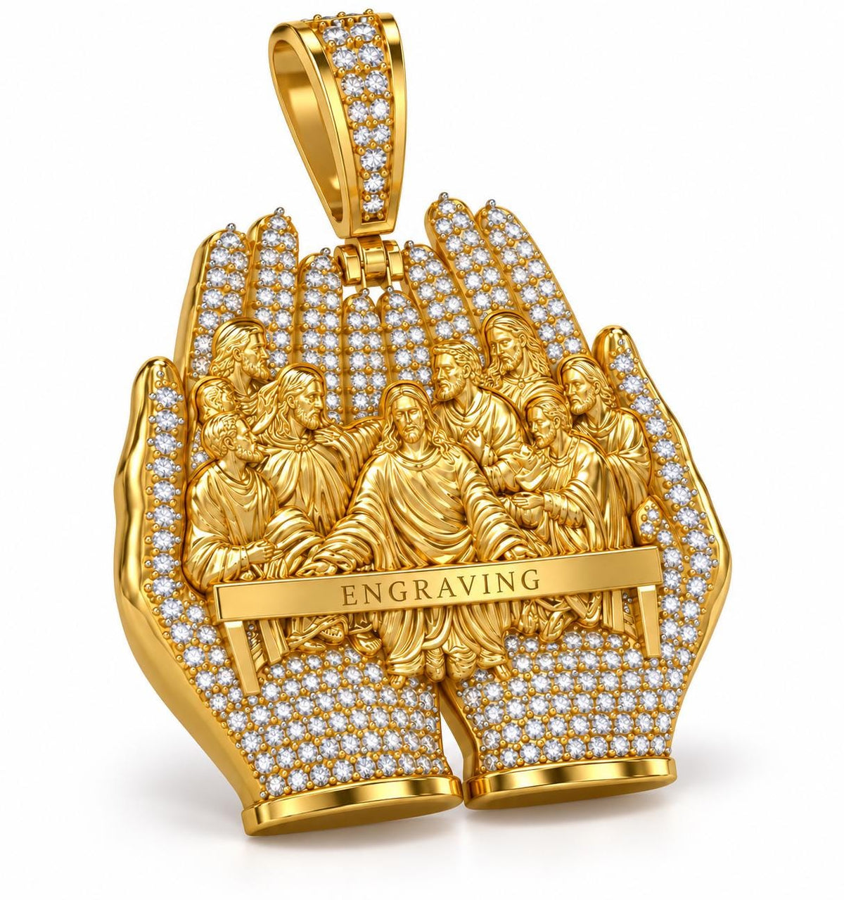Jesus Prayer & Last Supper Hands Pendant, Optional Engraving, view 2