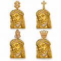 Moissanite Jesus face pendant, gold plated 925 silver, view 1