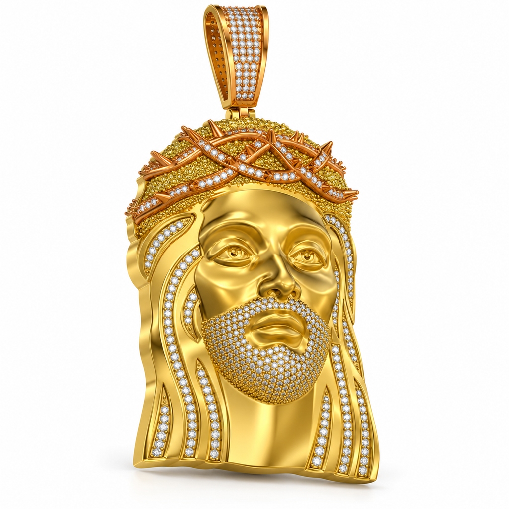 Jesus Face Crown of Thorns Pendant, view 2