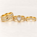 Heart Halo His & Her Trio Ring Set with Chevron Band