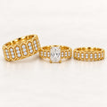 Radiant Honeycomb His & Her Trio Ring Set, 925 Sterling Silver