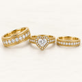Heart Halo His & Her Trio Ring Set with Milgrain Bands