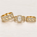 Radiant Halo His & Her Trio Ring Set with Diagonal Stripe Bands