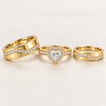 Heart Halo His & Her Trio Ring Set with Angled V Pave Bands