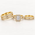 Radiant Halo His & Her Trio Ring Set with Double Row Bands