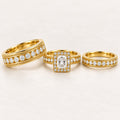 Radiant Milgrain Halo His & Her Trio Ring Set with Bezel Bands