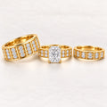 Radiant Solitaire His & Her Trio Ring Set with Vertical Bar Cluster Bands