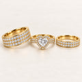 Heart Halo His & Her Trio Ring Set with Triple Row Pave Bands