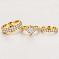 Heart Halo His & Her Trio Ring Set with Two Row Cluster Bands