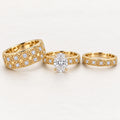 Oval Solitaire His & Her Trio Ring Set with Lattice Cross Pattern Bands