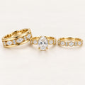 Oval Solitaire His & Her Trio Ring Set with Marquise and Round Accent Bands