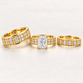 Radiant Solitaire His & Her Trio Ring Set with Vertical Bar Block Bands